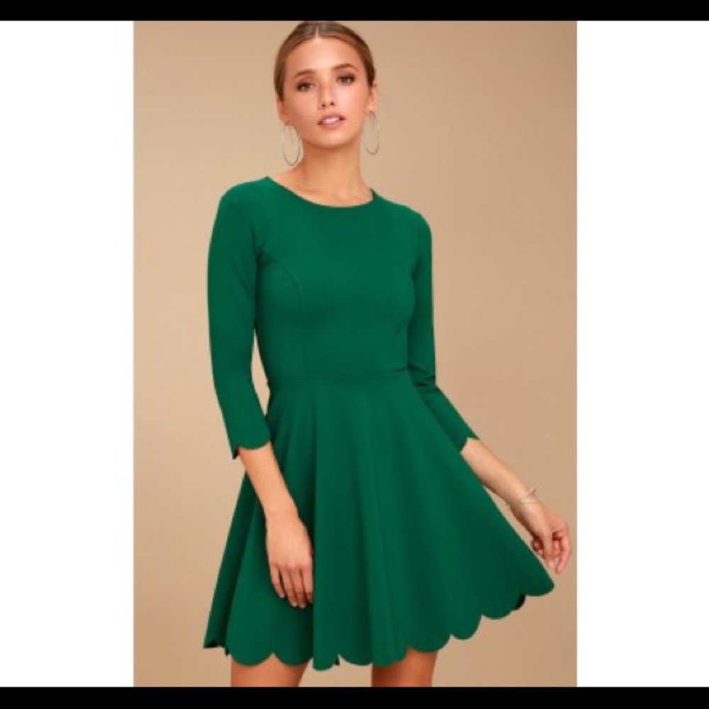 Lulus Cumulonimbus Clouds Dark Green Skater Dress